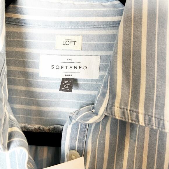 NWT SZ XS Ann Taylor Loft Denim Distressed Color Button Down - Picture 5 of 9